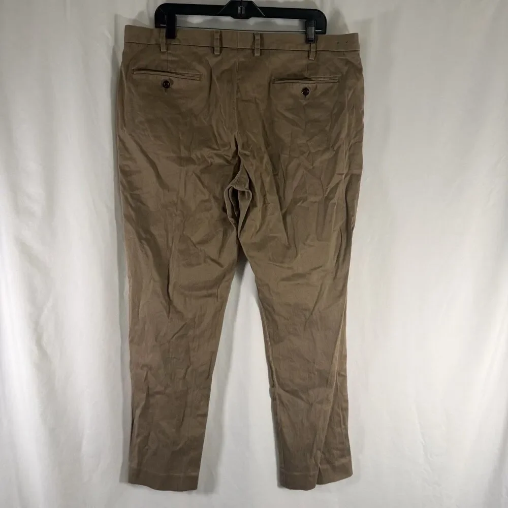 J. Crew Bowery Pants Men's 38x32 Khaki Stretch Flat Front Slash Pockets Slim